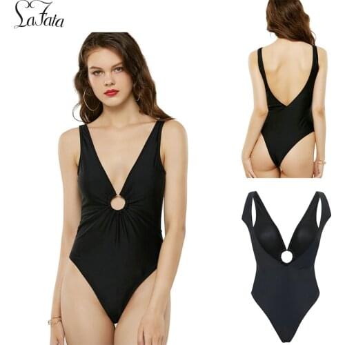 LaFata Womens One Piece Swimsuit Deep V Neck Monokini Swimsuit