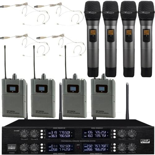 MiCWL Digital Wireless Microphone 400 Channel 4 Beige Headset 4 Handheld Microphones System