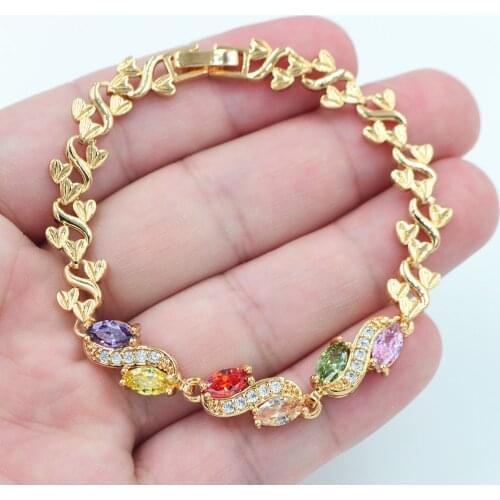 Gold Color Cute Multicolor Zircon CZ Bracelet for Women Fashion Jewelry