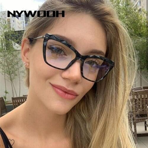 NYWOOH Fashion Square Glasses Frames Women Transparent Optical Myopia Frame Cat Eye Eyeglasses for Ladies Ins Popular Eyewear