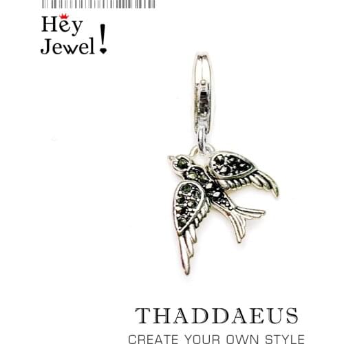 Fashion Lobster Clasp Charm Black Rhinestone Swallow Pendants DIY Necklace 925 Sterling Silver Jewelry Accessories Free Shipping