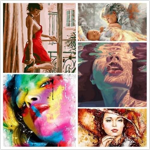 Painting By Numbers Mature Woman Portrait Oil Paintings For Living Room Wall Home Decoration Canvas Art Sets For Drawing Gift
