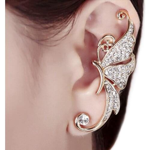New Fashion Fine Jewelry Gold Color Full Rhinestone Elves Butterfly Ear Clip Single Left ear Earrings For Women