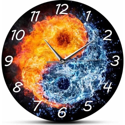 Fire And Water Yin Yang Wall Clock Balance Yoga Modern Design Silent Movement Wall Watch Zen Home Decor SpiritualTaiji Wall Art