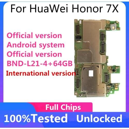 For Huawei Honor 7X Original Unlocked Motherboard, International version Mainboard BND-L21-4+64GB Logic Board with Android