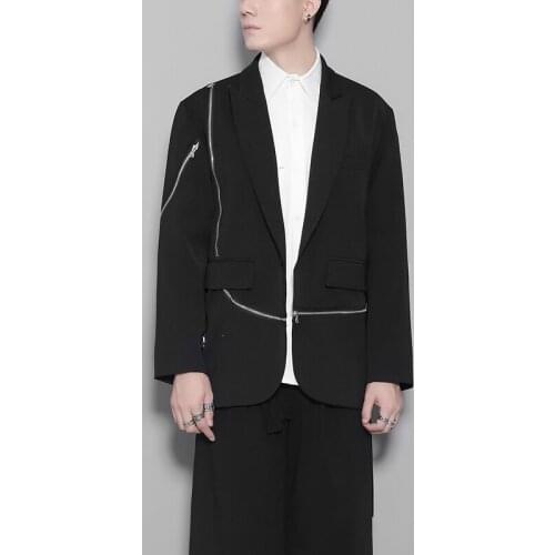 Autumn and Winter Dark Harbor Style Personality Heavy Craft Irregular Zipper splice leisure suit jacket male trend