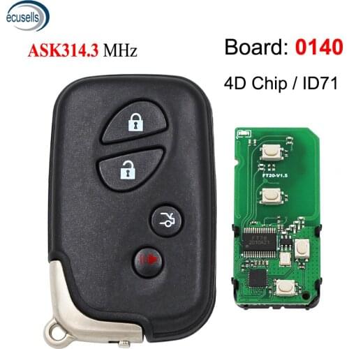 Board 0140 US Smart Card Remote Key 3+1 Button ASK314.3MHz 4D/ID71 for Lexus ES350 IS250 IS350 GS300-600H 2007 2008 2009