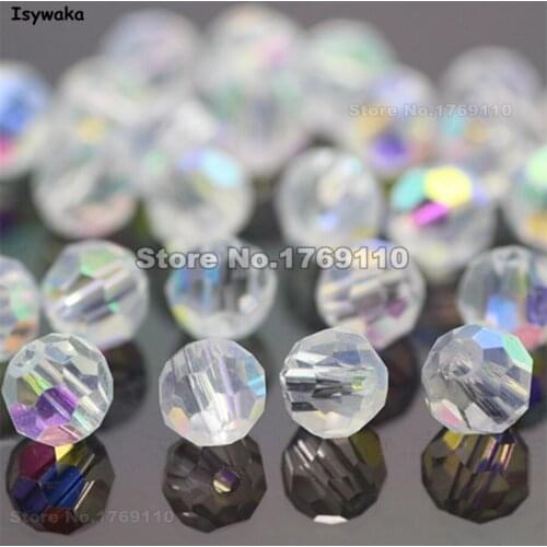 Isywaka Sale 100pcs White AB Color Round 6mm Austria Crystal Beads charm Glass Beads Loose Spacer Bead for DIY Jewelry Making