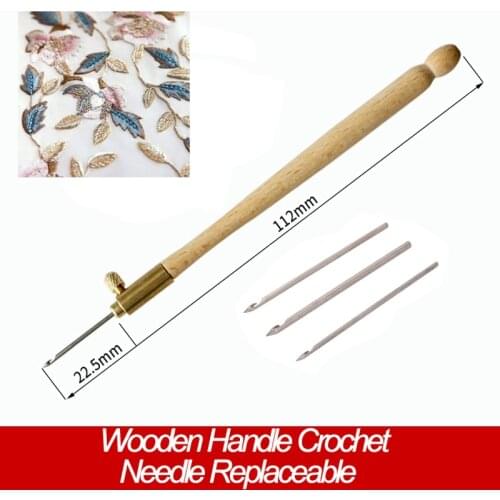Embroidery Handle Tambour Crochet Hook with 3 Needles French Crochet Embroidery Beading Hoop Sewing Tool Set DIY Craft