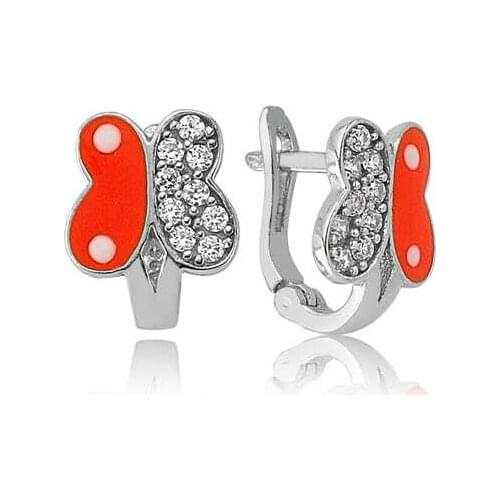 Silver Orange Butterfly Earrings for Kids , Quality products , Flashy Designs , Hundreds of kinds of earrings