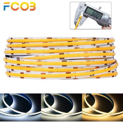 FCOB Led Lights 6mm PCB 512 LEDs 3000K to 6000K Linear Dimmable DC12V 24V RA90 High Density Flexible FOB COB LED Strip Light