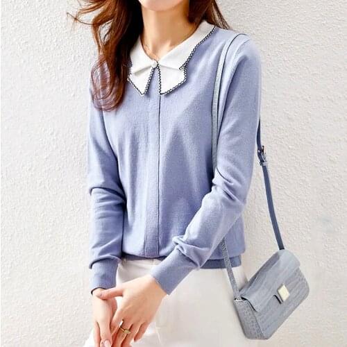 Korean Fashion Young Ladies Sweater Autumn Womens Sweater Pullover Chic Collar Long Sleeve Sweaters Clothes Knitwear LS124