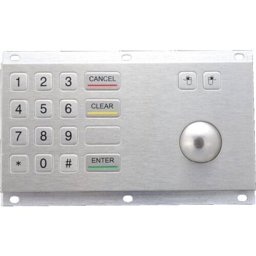 USB&PS2 Spill Proof Compact Format Panel Mount 16 flush keys numeric Keypad with 38mm Metal Trackball Industrial Pointing Device