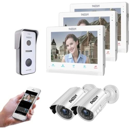 TMEZON Smart IP Video Doorbell Intercom System ,10 Inch+7 Inch Screen Monitor with 1x720P Wired Doorbell+2 1200tvl camera