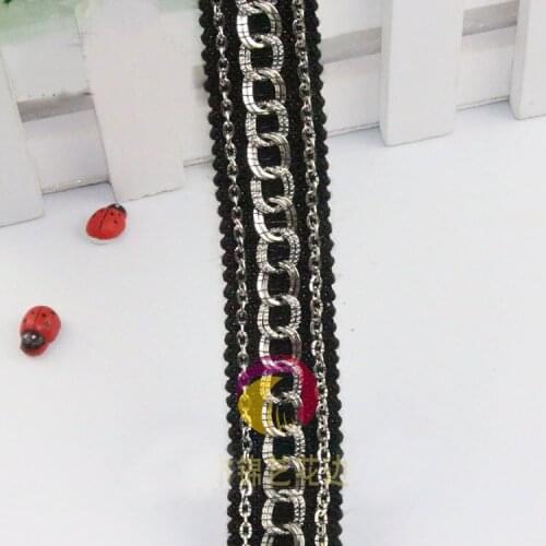 2.2cm Wide Vintage Beaded Black Cotton Embroidered Chain Lace Trim Ribbons Fabric Handmade DIY Wedding Dress Sewing Craft