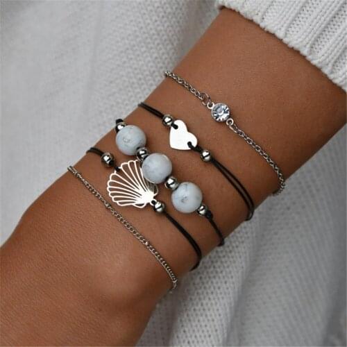Vintage Heart Boho Bracelet For Women Girl Bohemian Shell Stone Beads Bracelets Bangles Female Fashion Jewelry