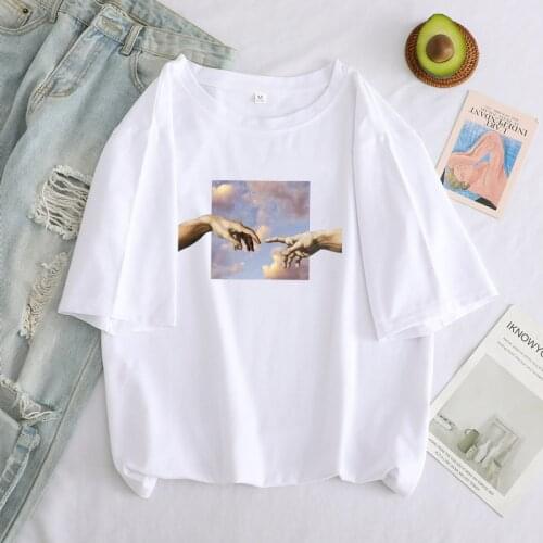 Michelangelo Funny Cartoon Print T Shirts Women Grunge Aesthetic Hand Graphic T-shirt Oversized Tshirt Casual Top Tees Clothes