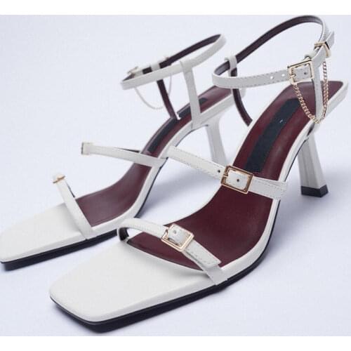 LMCAVASUN 2021 New Summer White Cross Strap Sandals Women Shoes Romen High-heeled Buckle Sandal Female