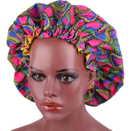 Large Size Bonnets African Print Fabric Satin Lined Women Turban