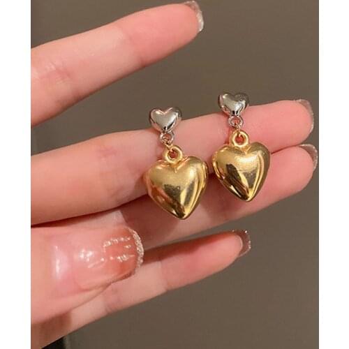 Goth Vintage Alloy Gold Mixed Color Heart Earrings for Women Korean Fashion Trendy Jewelry Pendientes Party Accessories BY14