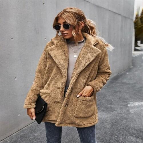Western Plush flannel coat Woman Lapel Coat Cardigan Female Autumn Winter Outwear Women Overcoat Fashion