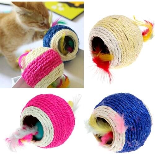 1Pcs Lovely Sisal Rope Feather Ball Teaser Scratch Chew Play Toy For Pet Cat Kitten for cat toy