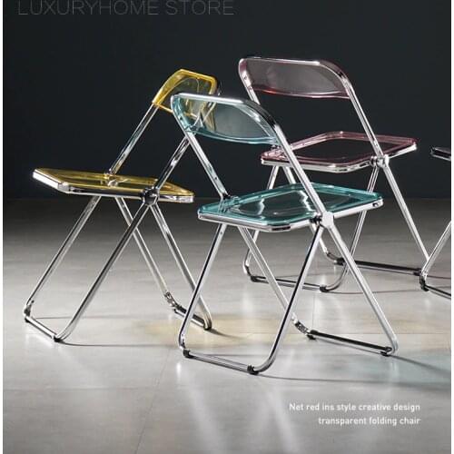 Modern Design Clear Transparent Upholstered Rattan Colorful Gold Silver Color Folding Acrylic Furniture Dining Chair Stool 1PC