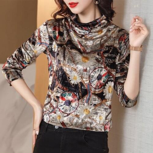 2020 New Autumn Winter Half Turtleneck Womens Long Sleeve Undershirt T-shirt Fashion Print Plaid Pleuche Tops Bottoming Tees