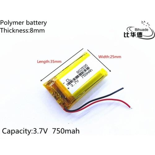 802535 3.7V 750mAh 082535 Lithium Polymer Li-Po li ion Rechargeable Battery cells For Mp3 MP4 MP5 GPS PSP mobile bluetooth