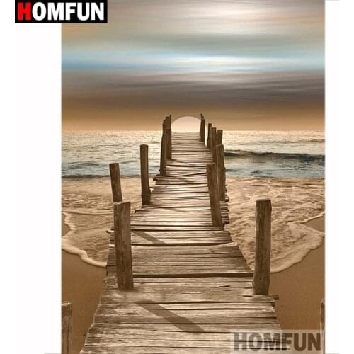 HOMFUN Full Square/Round Drill 5D DIY Diamond Painting "Sea bridge sunset" 3D Diamond Embroidery Cross Stitch Home Decor A19473