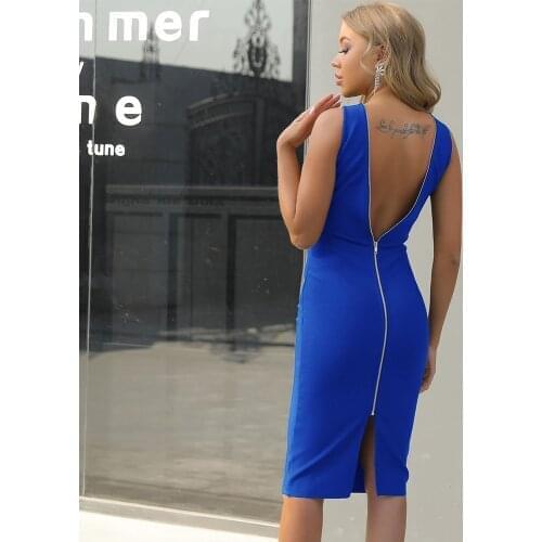 Bandage Dress 2021 New Arrival Blue Midi Bandage Dress Bodycon Summer Women Backless Sexy Night Club Party Dress