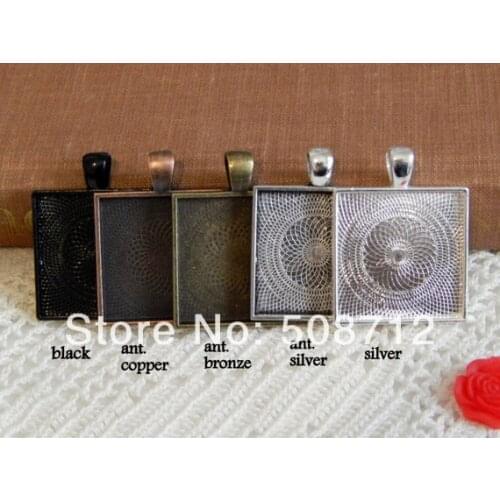 Free Ship!!! 50pcs - 25mm Square Pendant Trays Choice of Colors - Bronze, Copper, Silver, Black can choose
