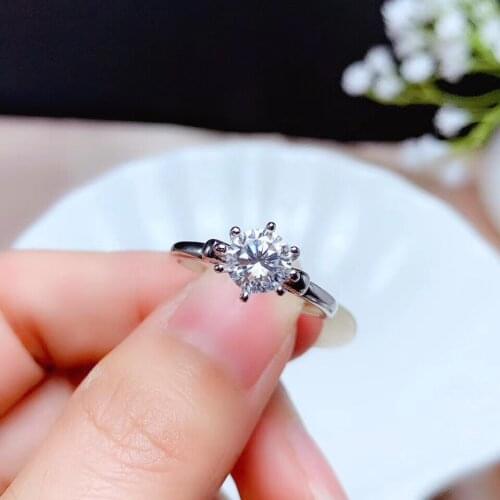 Boutique jewelry 925 Sterling Silver Mosan diamond 1CT Wedding Party gift Ring in Shiny with certificate