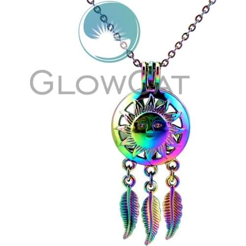 CC798 Rainbow Colors Smile Sun Dream Catcher Beads Cage Pendant Perfume Diffuser Oyster Pearl Cage Locket Necklace