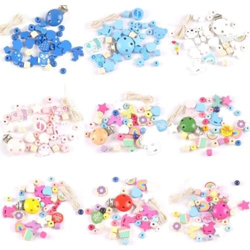 1 Set DIY Pacifier Chain Clip Making Accessories Simple Fashion Baby Color Wooden Beads Jewelry Anti-fall Clips Chain