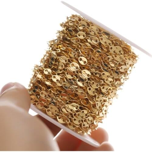 1 Meter Gold Stainless Steel Oval Beads Chains In Bulk for Hip-hop Punk Necklace Bracelet DIY Gifts Jewelry Making Supplies