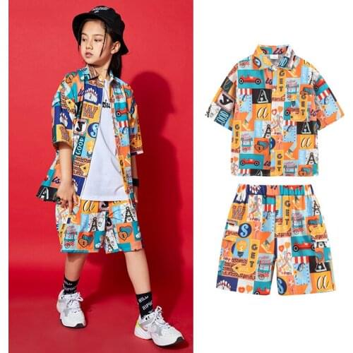 Kids Jazz Dance Costumes New Short Sleeve Tops Shorts Ballroom Hip Hop Dancing Clothes Girls Performance Rave Clothes DN8422