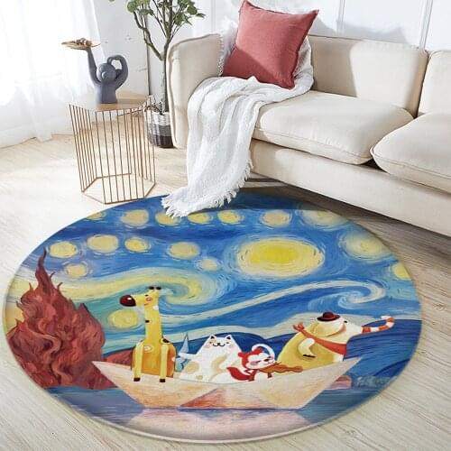 Animal Fantasy Pattern Non-Slip Children Flannel Round Carpet Baby Carpet Baby Play Mat Children Comfortable Rectangle Carpet