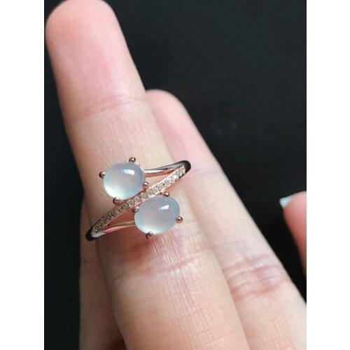 Designer craft natural chalcedony winding irregular shape adjustable ring retro light luxury charm female silver jewelry