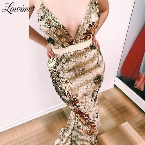 Sequin V Neck Mermaid Party Dress Long Evening Gowns 2021 Custom Made Robe Soiree Abaya Arabic Prom Dresses Vestido De Festa