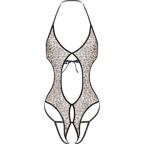 Men See-through Mesh Bodysuit Halter Lace-up Crotchless Sissy Gay Porno Sexy Lingerie Underwear Open Crotch Jumpsuit Underwear