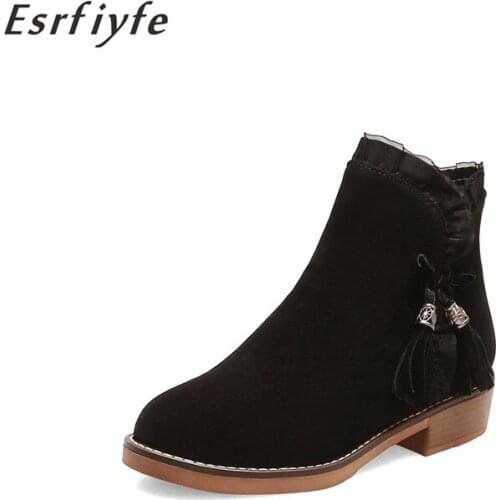 ESRFIYFE 2020 New Women Snow Boots Warm Short Fur Plush Winter Ankle Boot Plus Size Platform Ladies Flock Side Zip Shoes Female