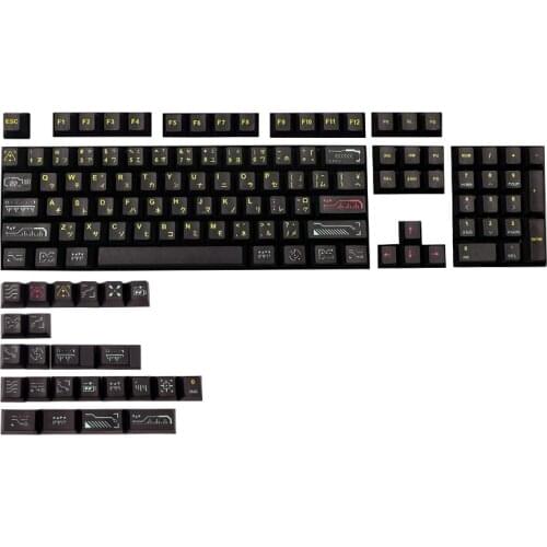 HOT-128 Keys/Set Black Awaken Keycap PBT 5 Side Dye Subbed Key Caps for MX Switch Mechanical Keyboard Cherry Profile