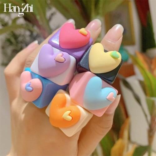 HangZhi 2021 New Colorful Rainbow Contast Color Heart Square Geometric Resin Rings for Women Girls Summer Party Jewelry Gifts