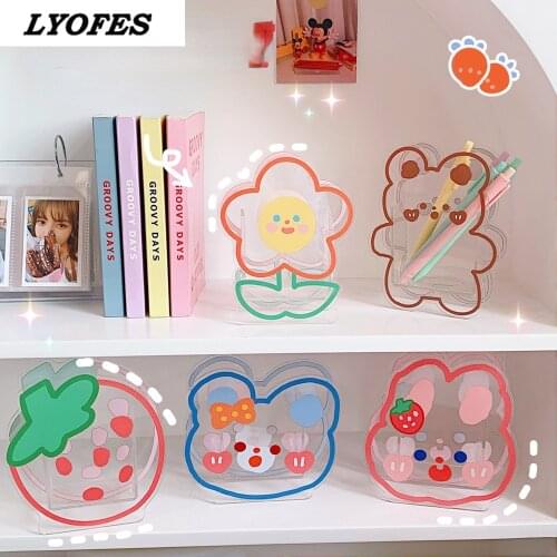 Ins Kawaii Acrylic Pen Holder Desktop Organizer Creative Cute Bear Bunny Office Stationery Cosmetics Transparent Storage Box