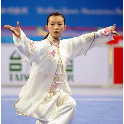 Custom Made Silk Womens Girls Tai Chi Kung Fu clothing Embroidery Taiji Wushu Suits Three-Pieces Set