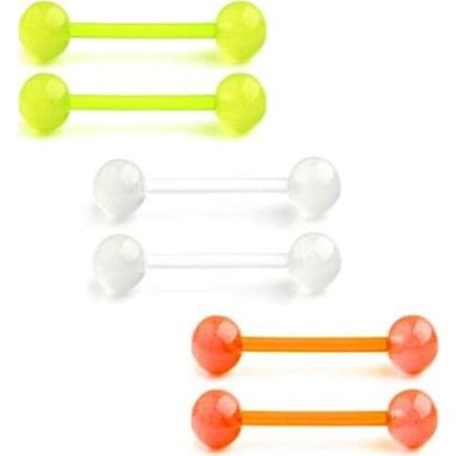 JFORYOU 14G16mm Glow in The Dark Tongue Piercing Nipple Rings Retainer Nipple Piercing Straight Barbell Flexible Acrylic Barbell