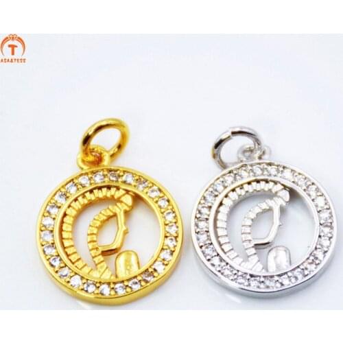 Asa&Tess 15mm CZ Micro Pave Round Disc Pendant young Girl jewelry Sil-ver Gold-plated Focal Connector Beads