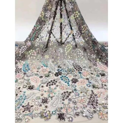 High Quality Bridal Gown Lace Fabric Tulle Sequins Flowers Embroidery Craft Trim Sewing DIY Evening Wedding Dress 5 Yards