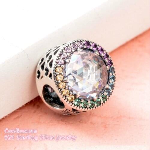 Summer Authentic 925 Sterling Silver Multi-Color Radiant Hearts Charm, Multi-Colored CZ Beads Fit Pandora Charms Bracelet